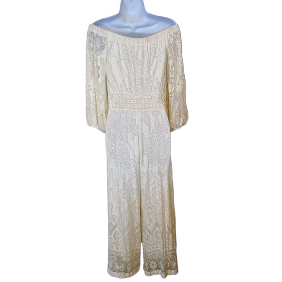 Anthropologie Farm Rio Cream Off Shoulder Boho Lace Jumper/Romper Size XS - Picture 2 of 3